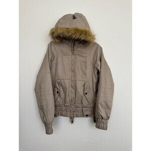 686 Mannual Snowboard Jacket Full Zip Tan Fur Trim Hooded Beige Size Women's XS